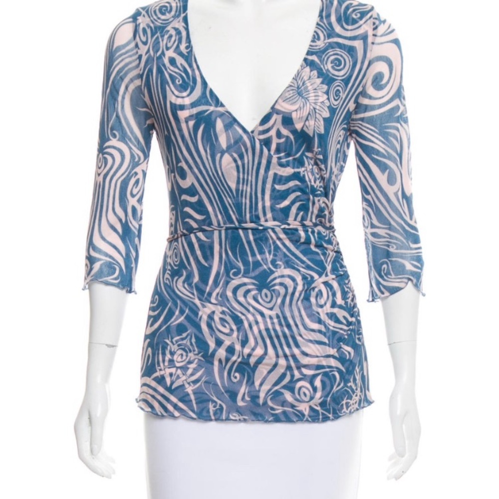 Diane Von Furstenberg Blue and Pink Patterned Blouse